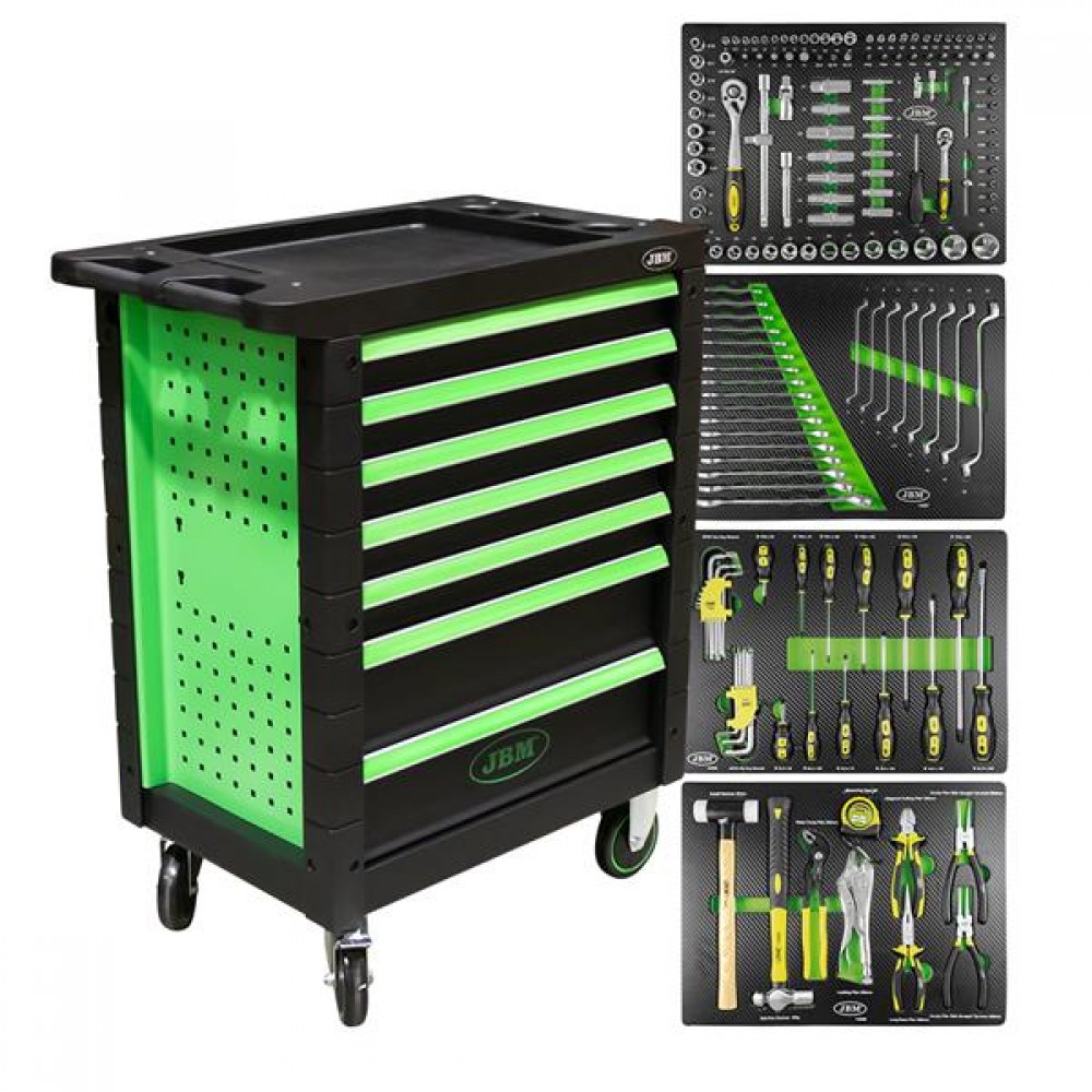Jbm 53904 Εργαλειοφορέας με 7 Συρτάρια & Εργαλεία σε χρώμα Πράσινο